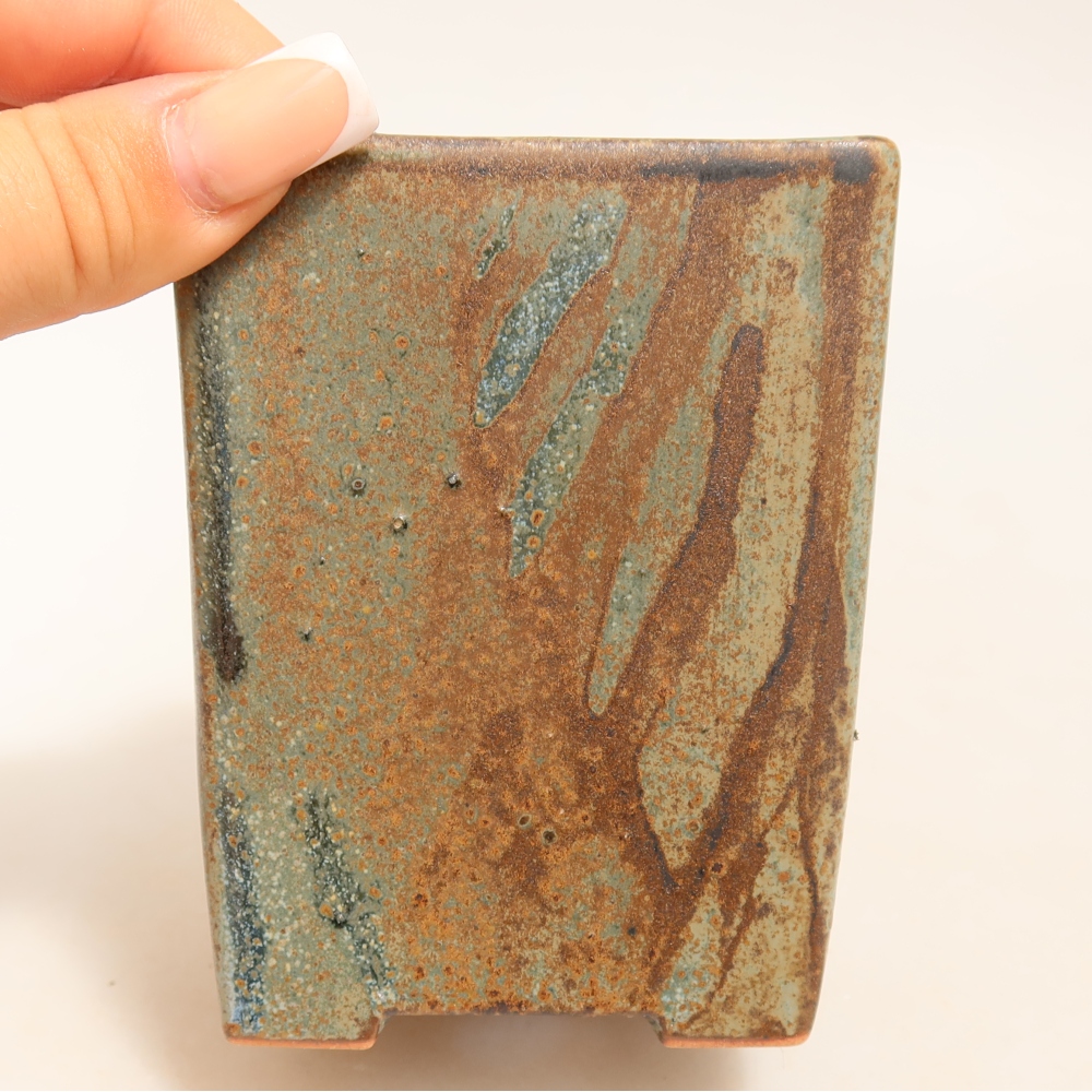 Keramik-Bonsai-Schale 8 x 8 x 10 cm, Farbe: braun-grün