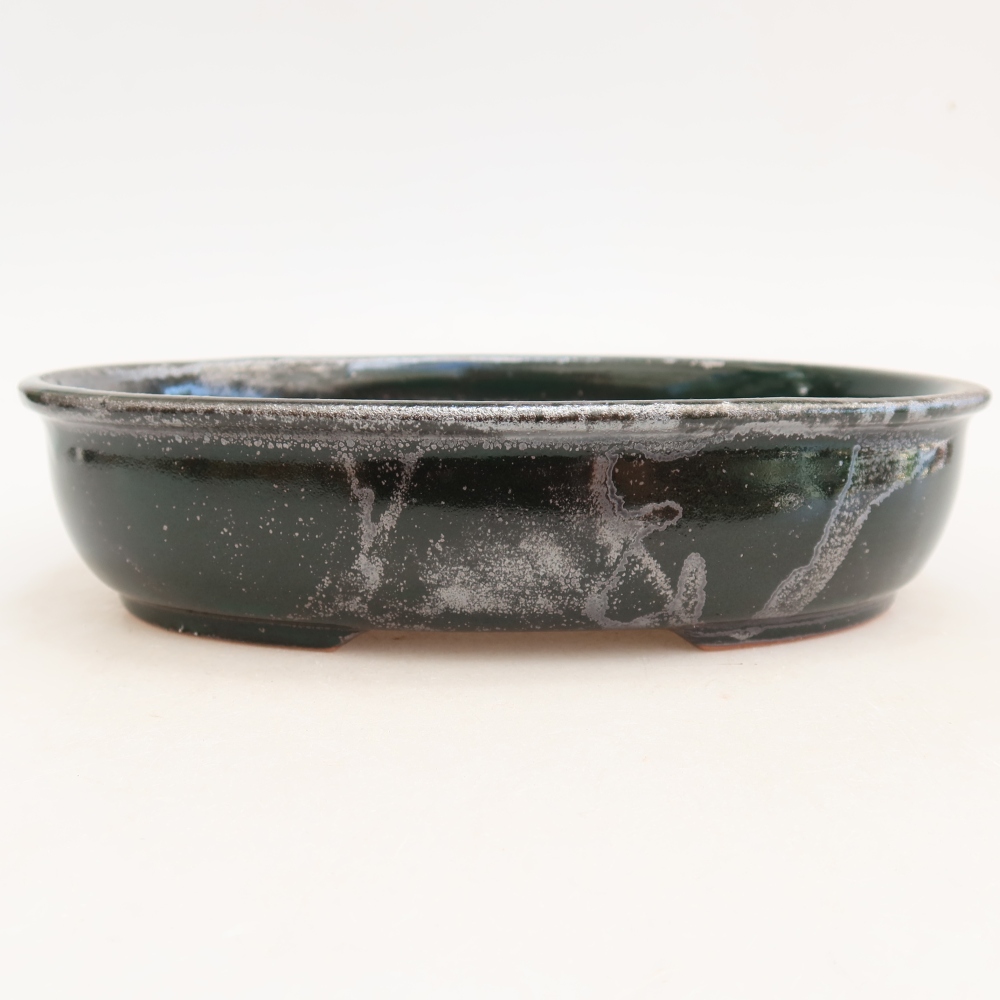 Bonsaischale aus Keramik 22 x 17 x 5 cm, grün-metallic