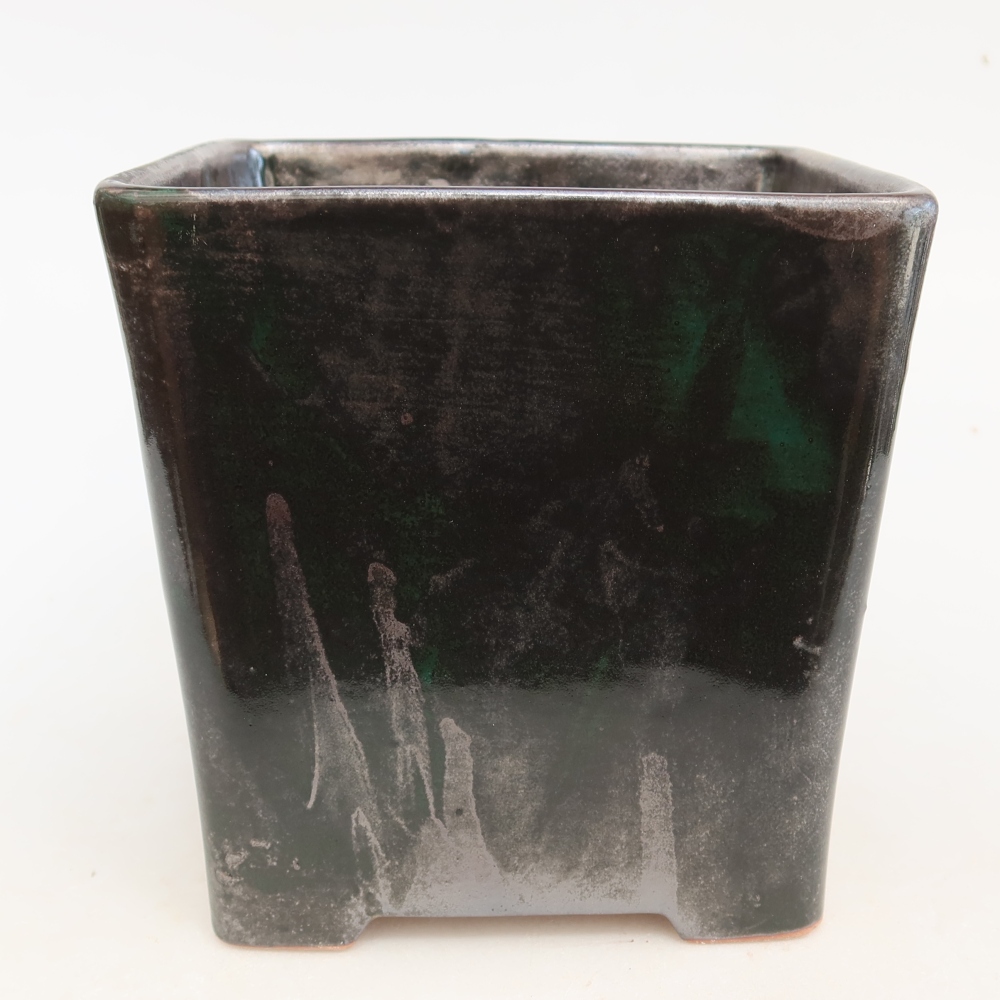 Keramik-Bonsai-Schale 13 x 13 x 14 cm, Farbe: metallisch-grün