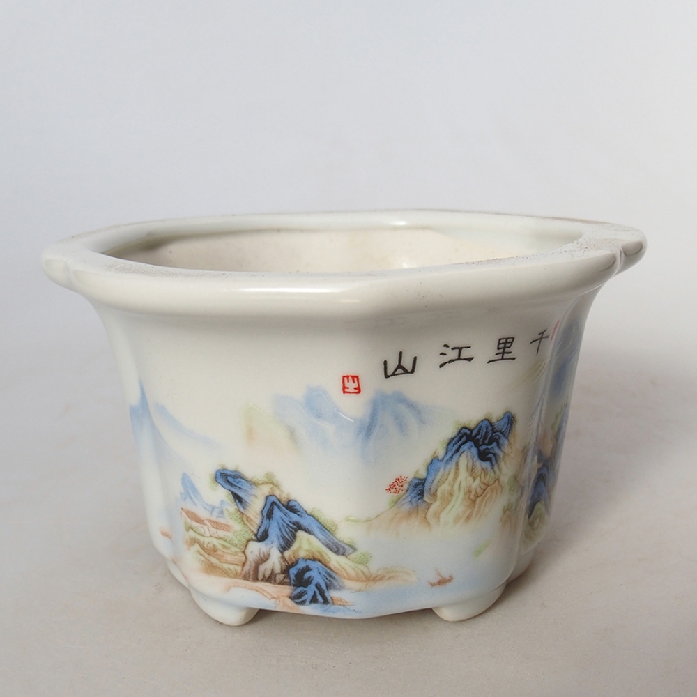 Bonsaischale aus Keramik 11,5 x 11,5 x 6 cm, weiß