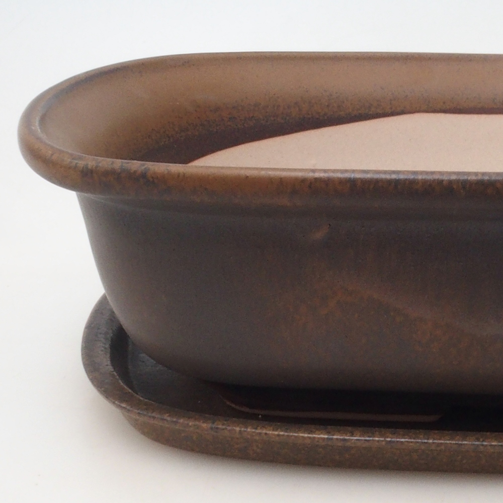 Bonsaischale + Untertasse H10 - 37 x 28 x 9 cm - braun