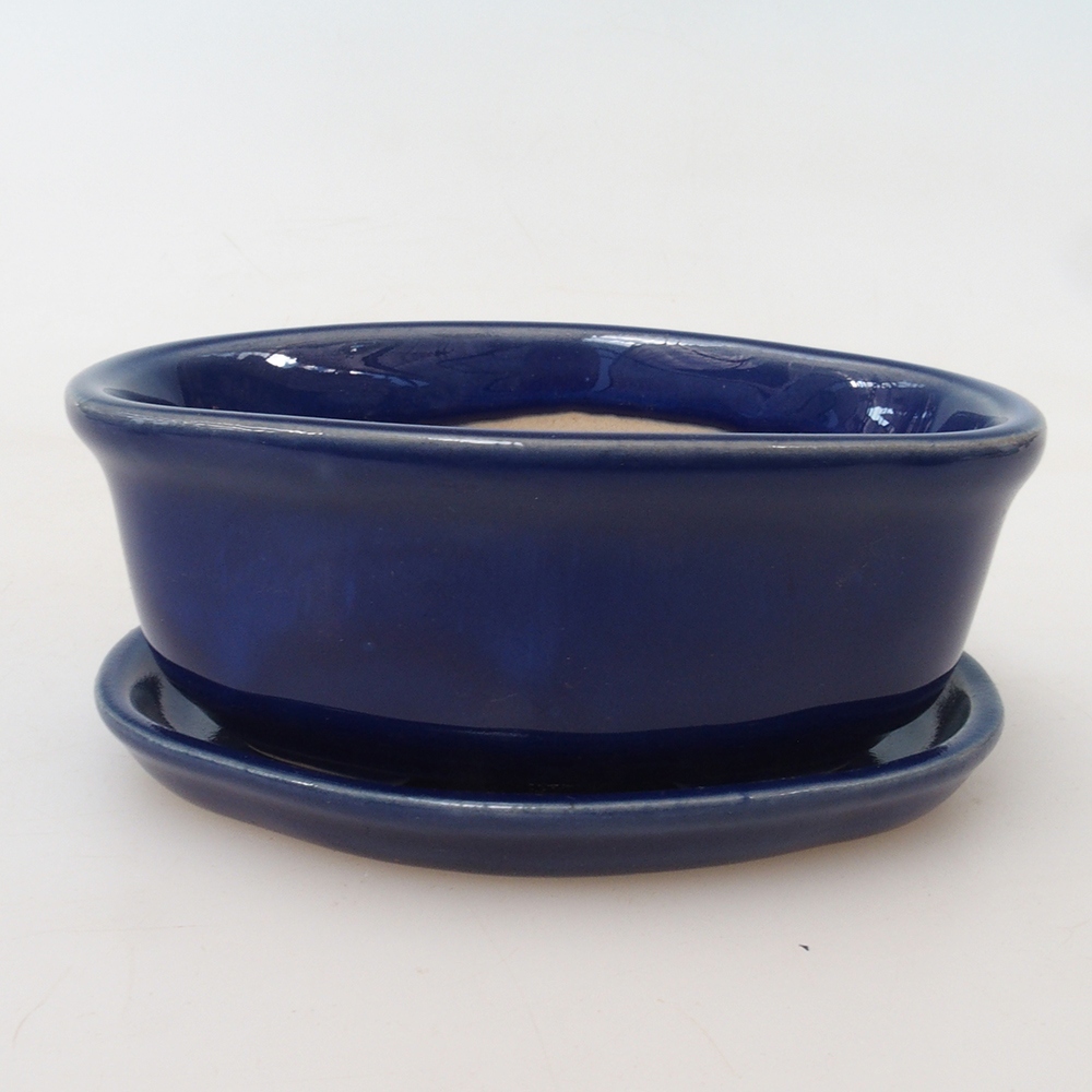 Bonsaischale + Untertasse H05 - 11 x 8 x 4 cm - blau