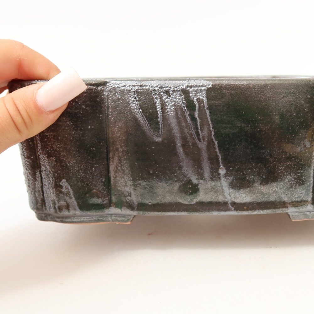 Keramik-Bonsai-Schale 20,5 x 17,5 x 7 cm, Farbe: metallisch-grün