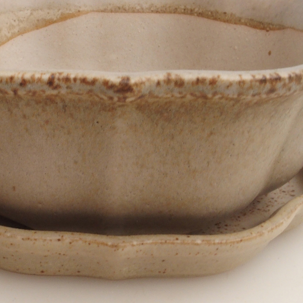 Bonsaischale + Untertasse H06 - 14,5 x 14,5 x 5 cm - beige