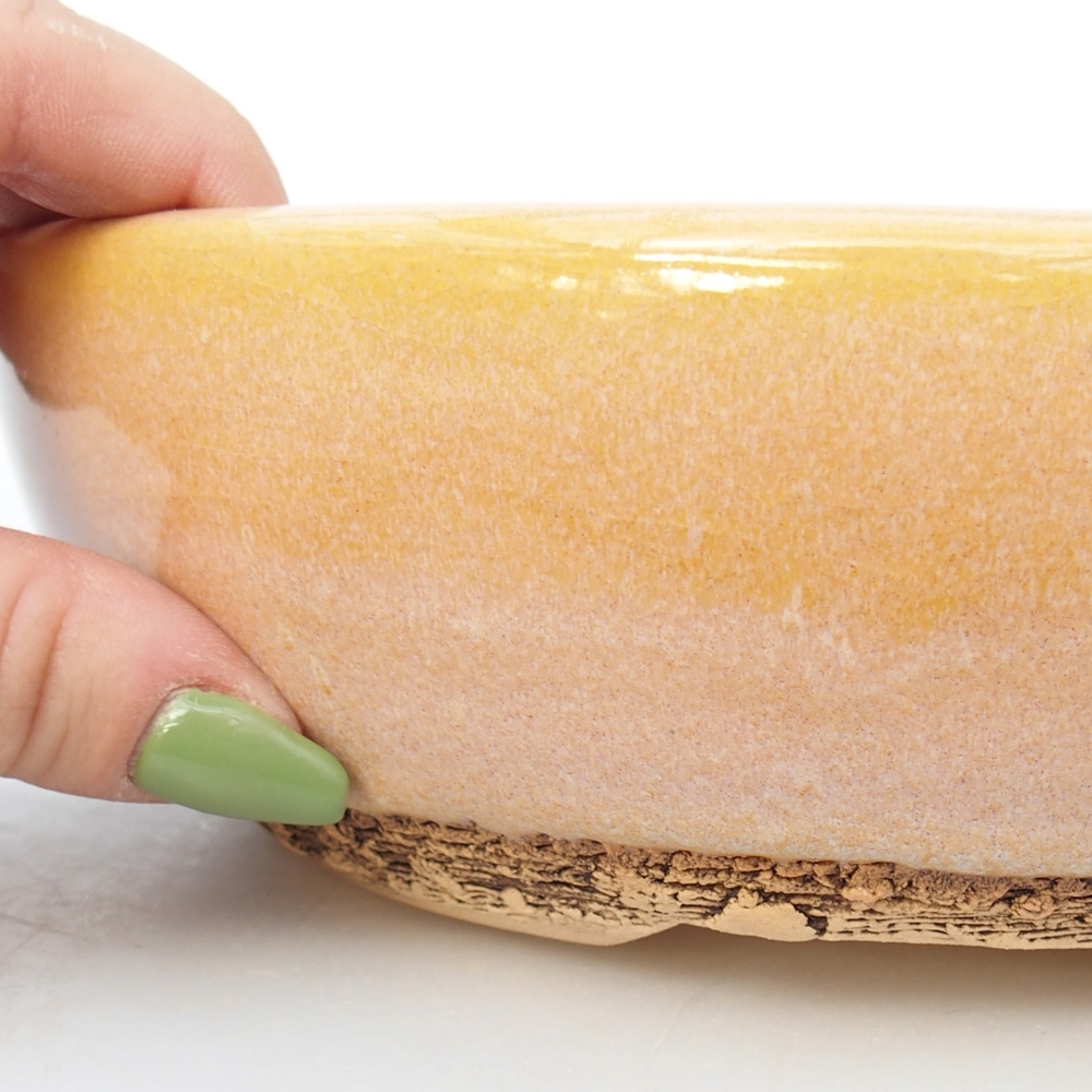 Bonsaischale aus Keramik 19,5 x 19,5 x 6 cm, Farbe braun-gelb