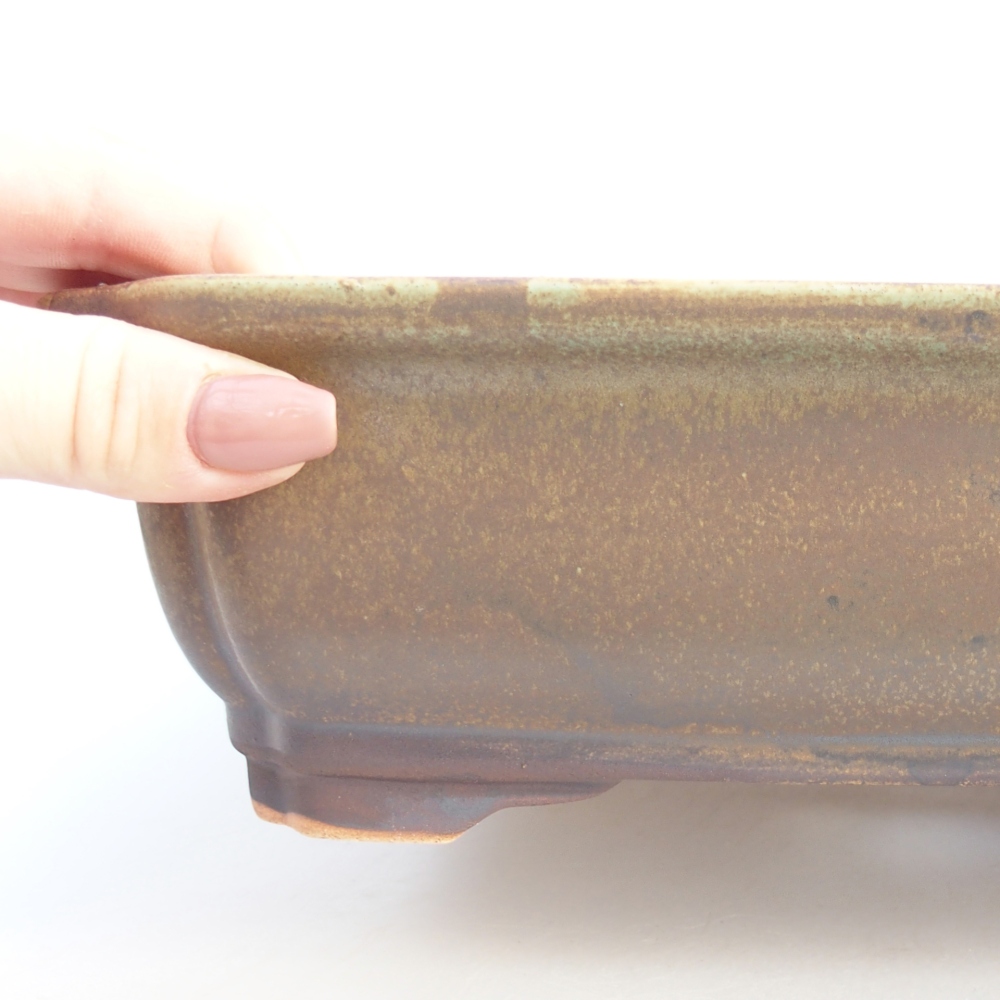 Bonsaischale aus Keramik 28 x 22,5 x 7 cm, grün-braun