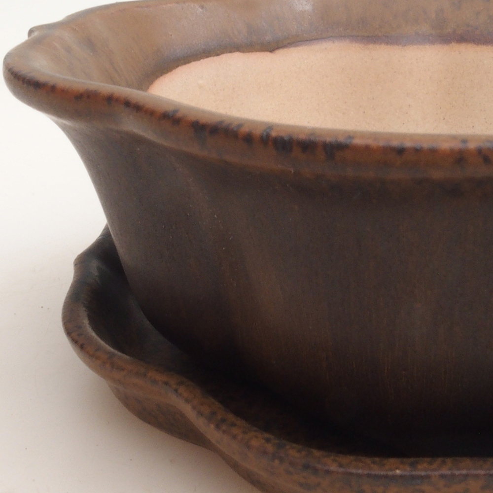 Bonsaischale + Untertasse H06 - 14,5 x 14,5 x 5 cm - braun