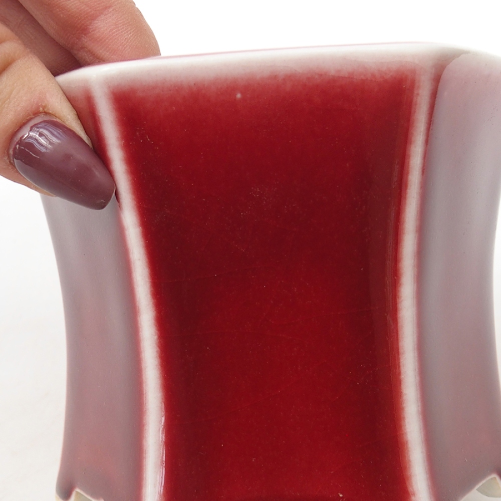 Bonsaischale aus Keramik 10,5 x 9,5 x 8,5 cm, Farbe rot