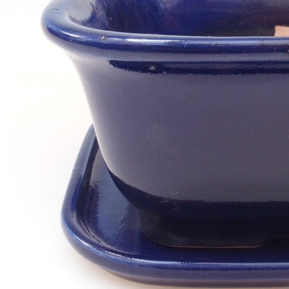 Bonsaischale + Untertasse H37 - 14,5x13x6,5 cm - blau