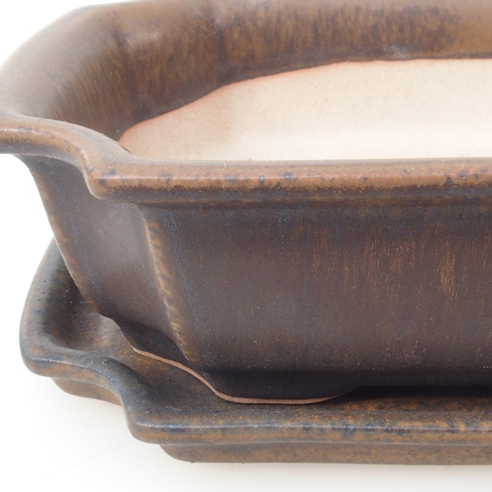 Bonsaischale + Untertasse H17 - 15 x 10 x 4 cm - braun