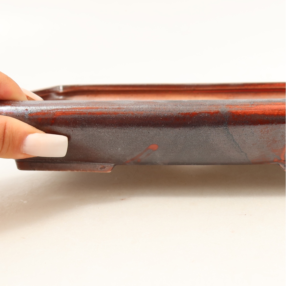 Keramik-Bonsai-Schale 24 x 17,5 x 4 cm, Farbe: metallisch-rot