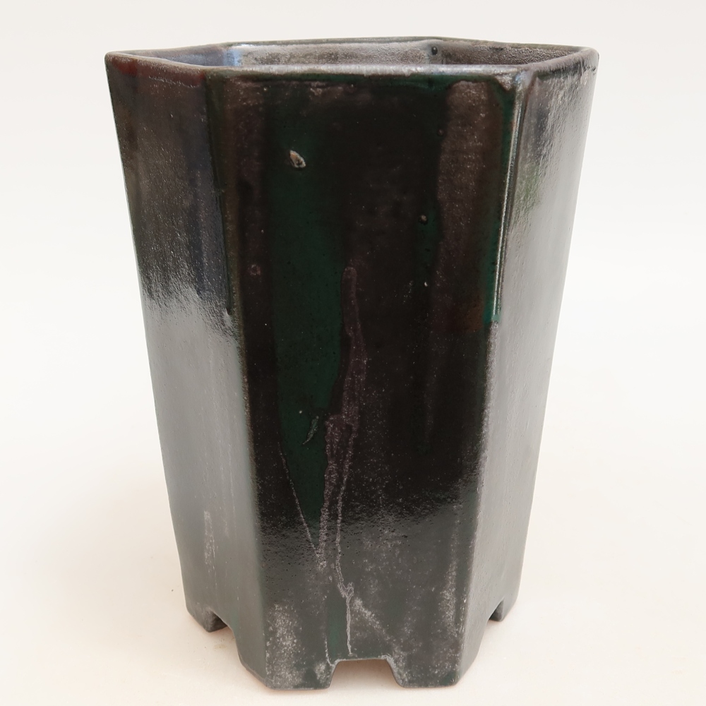 Keramik-Bonsai-Schale 13 x 12 x 17 cm, Farbe: metallisch-grün