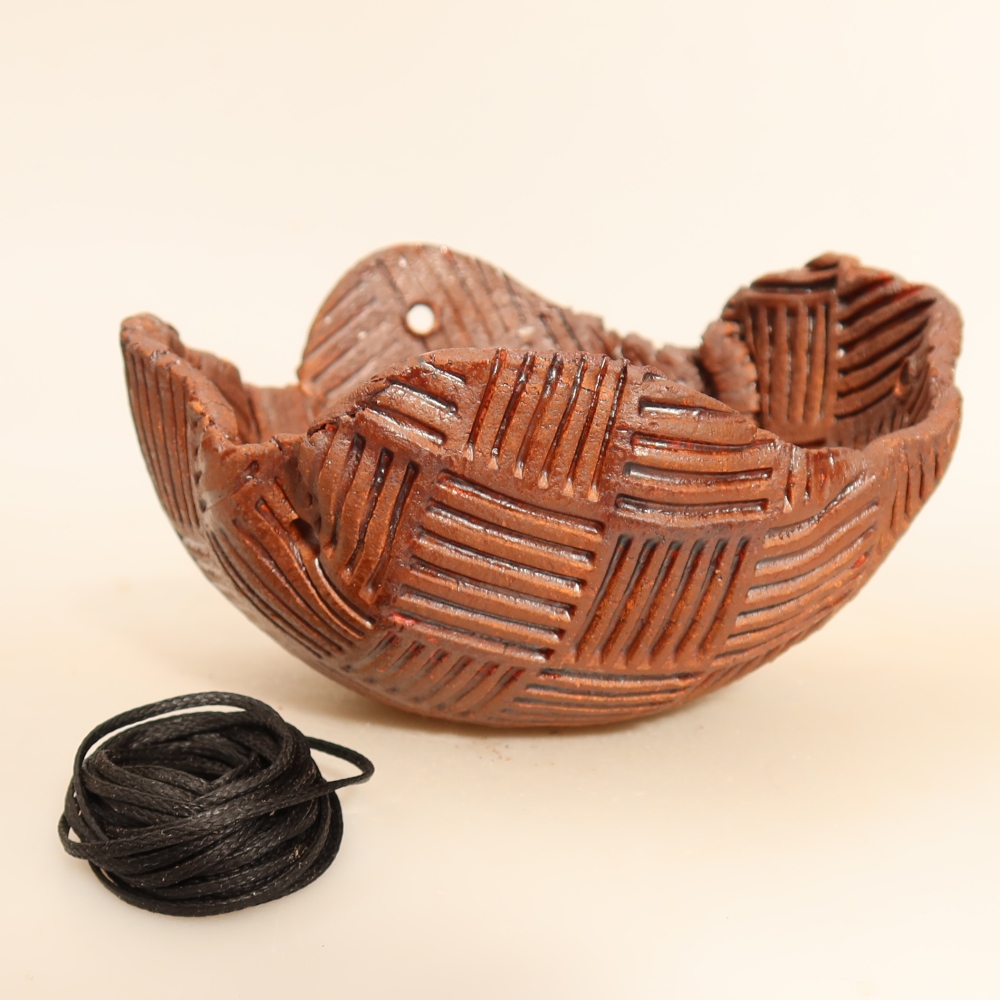 Keramikschale für Kokedama, 13,5 × 13 × 7,5 cm, Farbe: braun