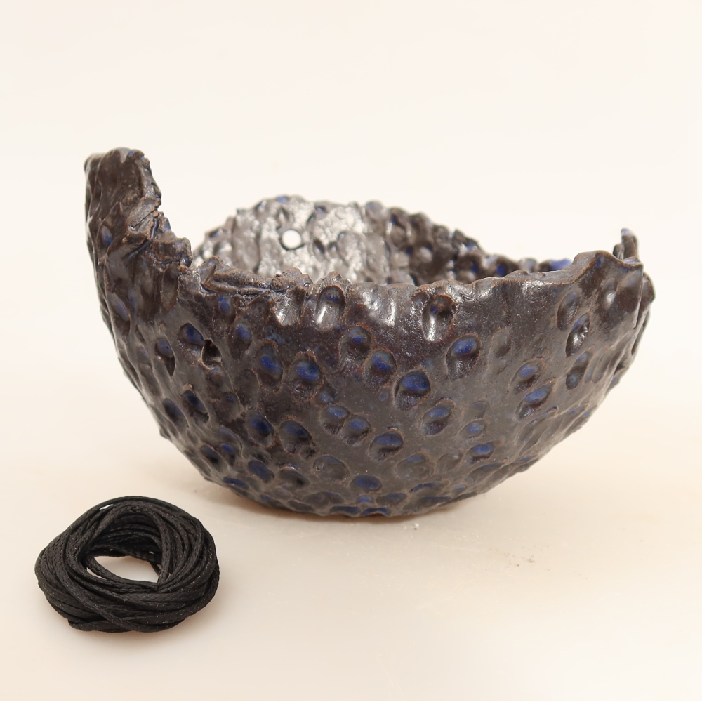 Keramikschale für Kokedama, 14 x 12 x 8,5 cm, Farbe: Blau