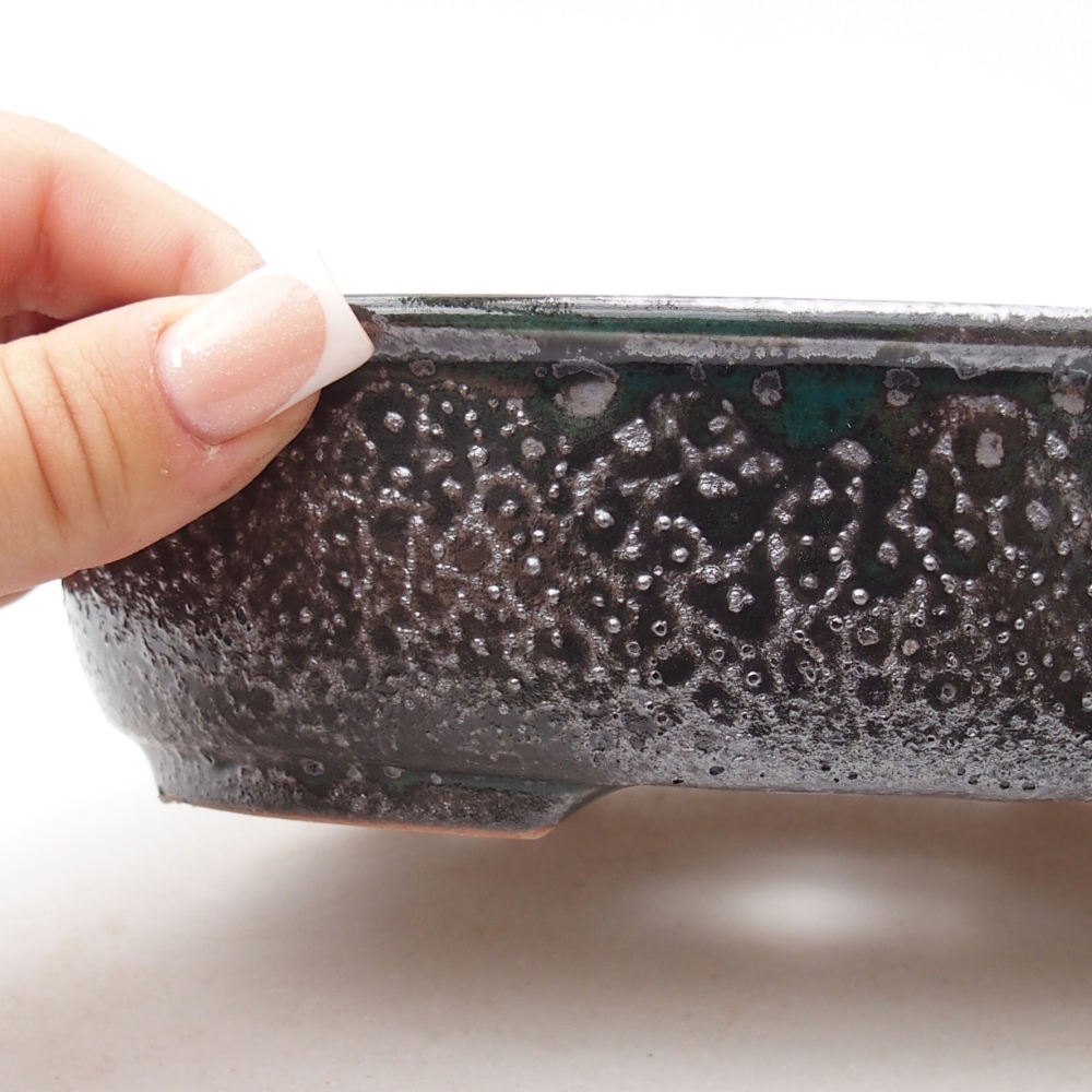 Bonsaischale aus Keramik 19 x 14,5 x 4,5 cm, metallisch grün