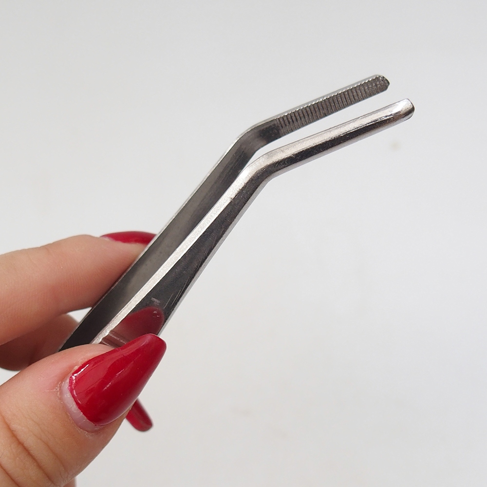 Spatel und gebogene Pinzette 22 cm - rostfreier Stahl