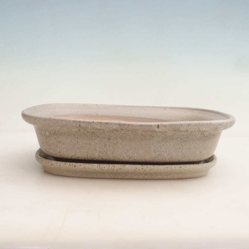 Bonsaischale + Untertasse H25 - 23 x 17 x 5,5 cm - beige