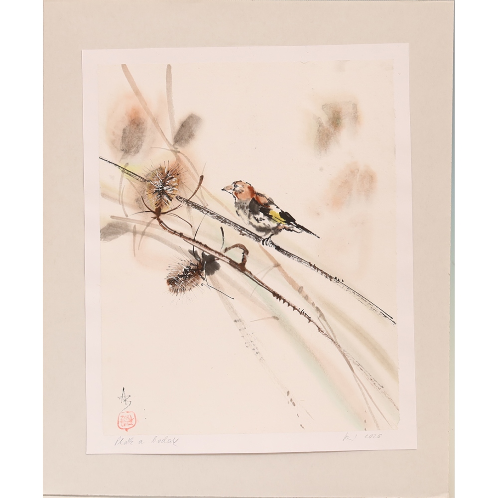 Kalligraphie – Vogel und Distel