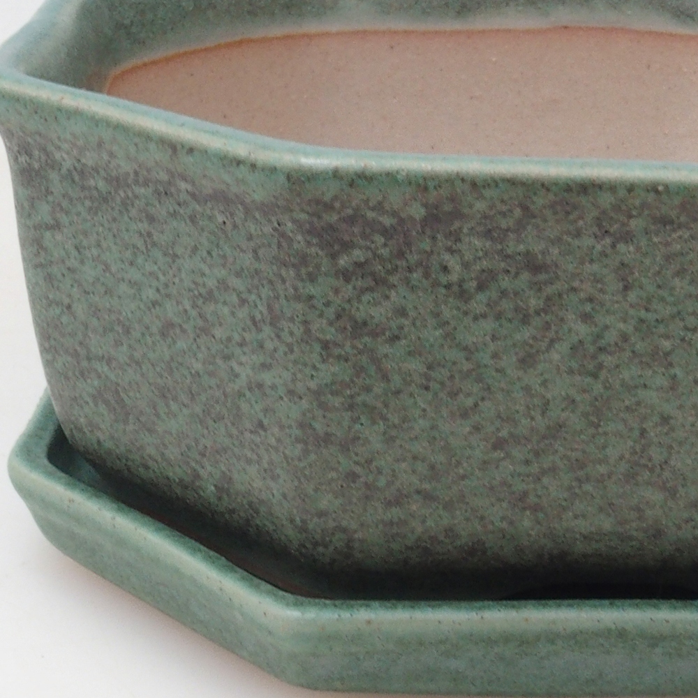 Bonsaischale + Untertasse H13 - 12,5x12,5 x4,5 cm - grün
