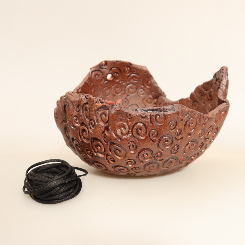 Keramikschale für Kokedama, 12,5 x 11,5 x 8,5 cm, Farbe: Braun