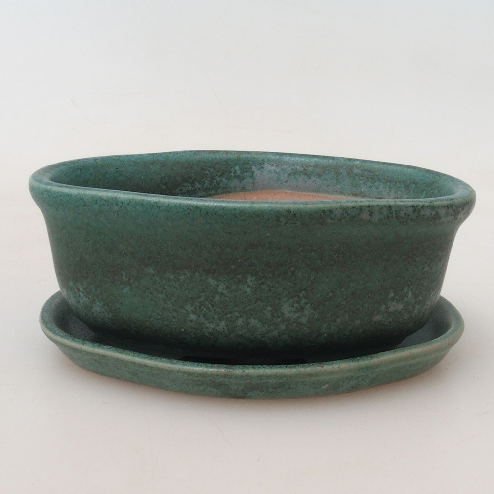 Bonsaischale + Untertasse H05 - 11 x 8 x 4 cm - grün