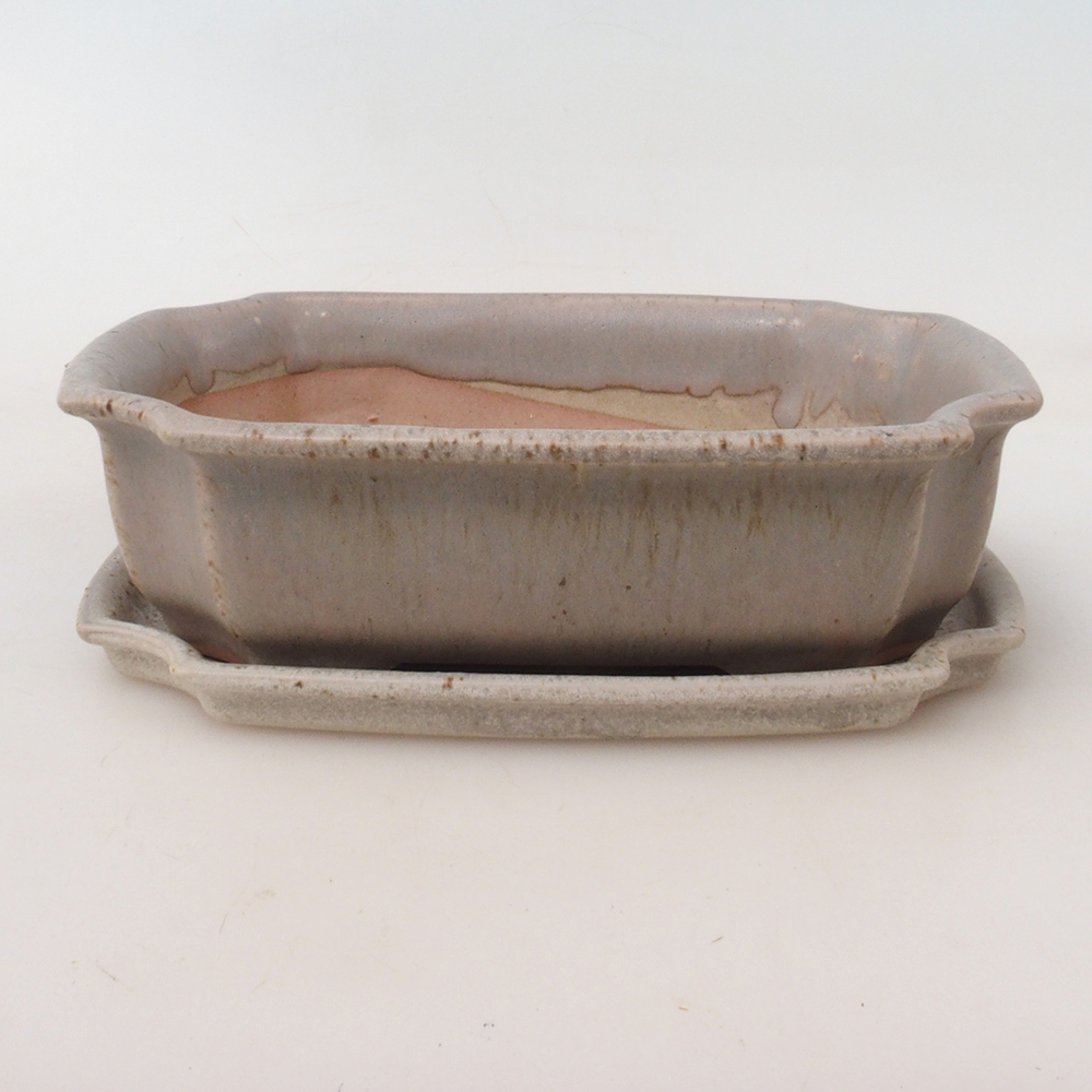 Bonsaischale + Untertasse H03 - 16,5 x 12 x 4,5 cm - beige