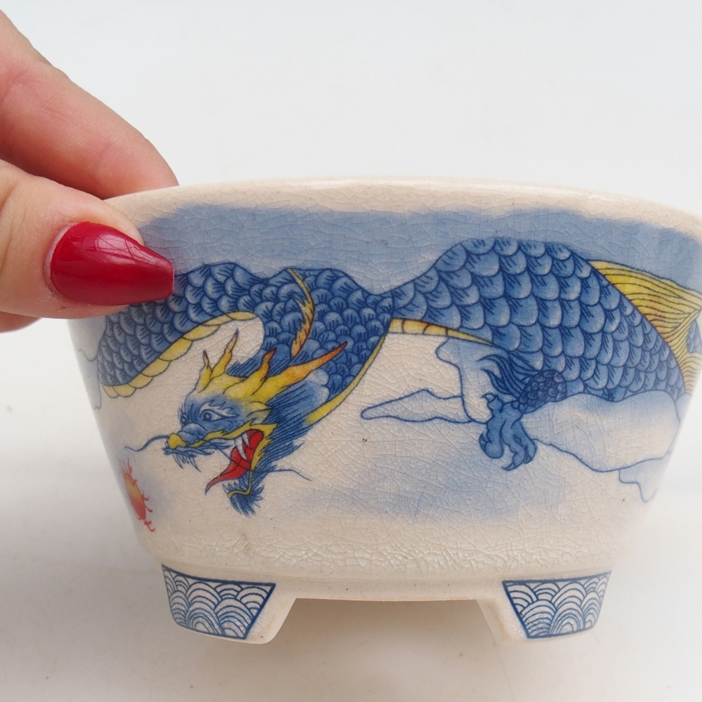 Bonsaischale aus Keramik 12 x 12 x 6,5 cm, Farbe blau-weiß