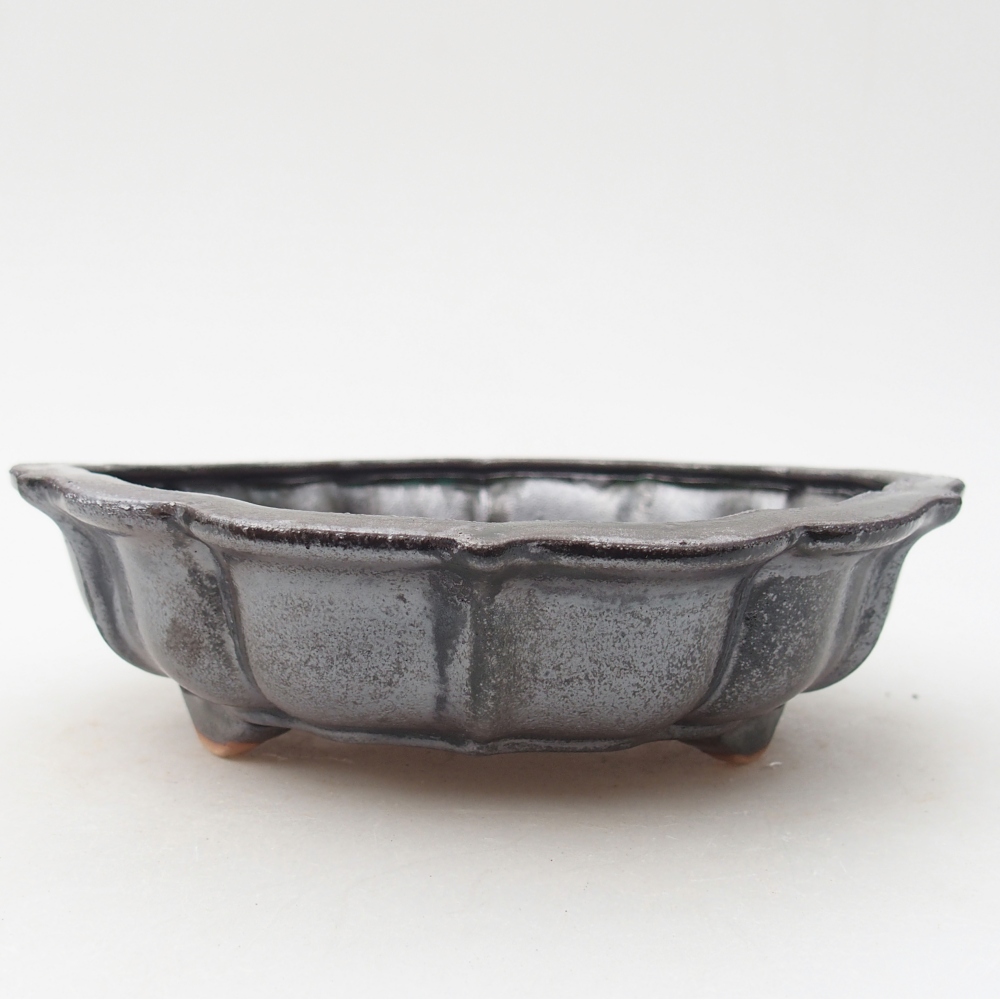 Bonsaischale aus Keramik 18 x 18 x 5 cm, grün-metallic