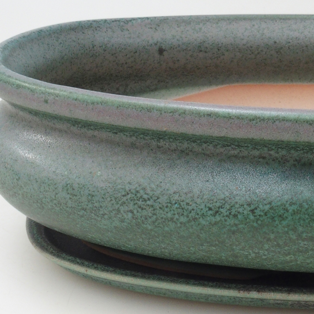 Bonsaischale + Untertasse H15 - 25,5x17,5x6 cm - grün