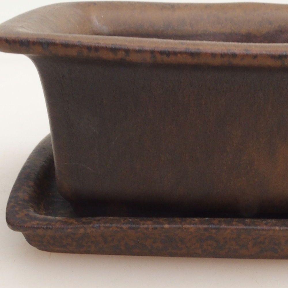 Bonsaischale + Untertasse H11 - 11,5 x 10 x 4 cm - braun