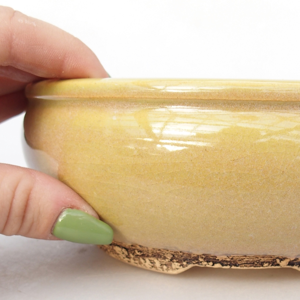 Bonsaischale aus Keramik 15,5 x 15,5 x 5,5 cm, gelb-grün