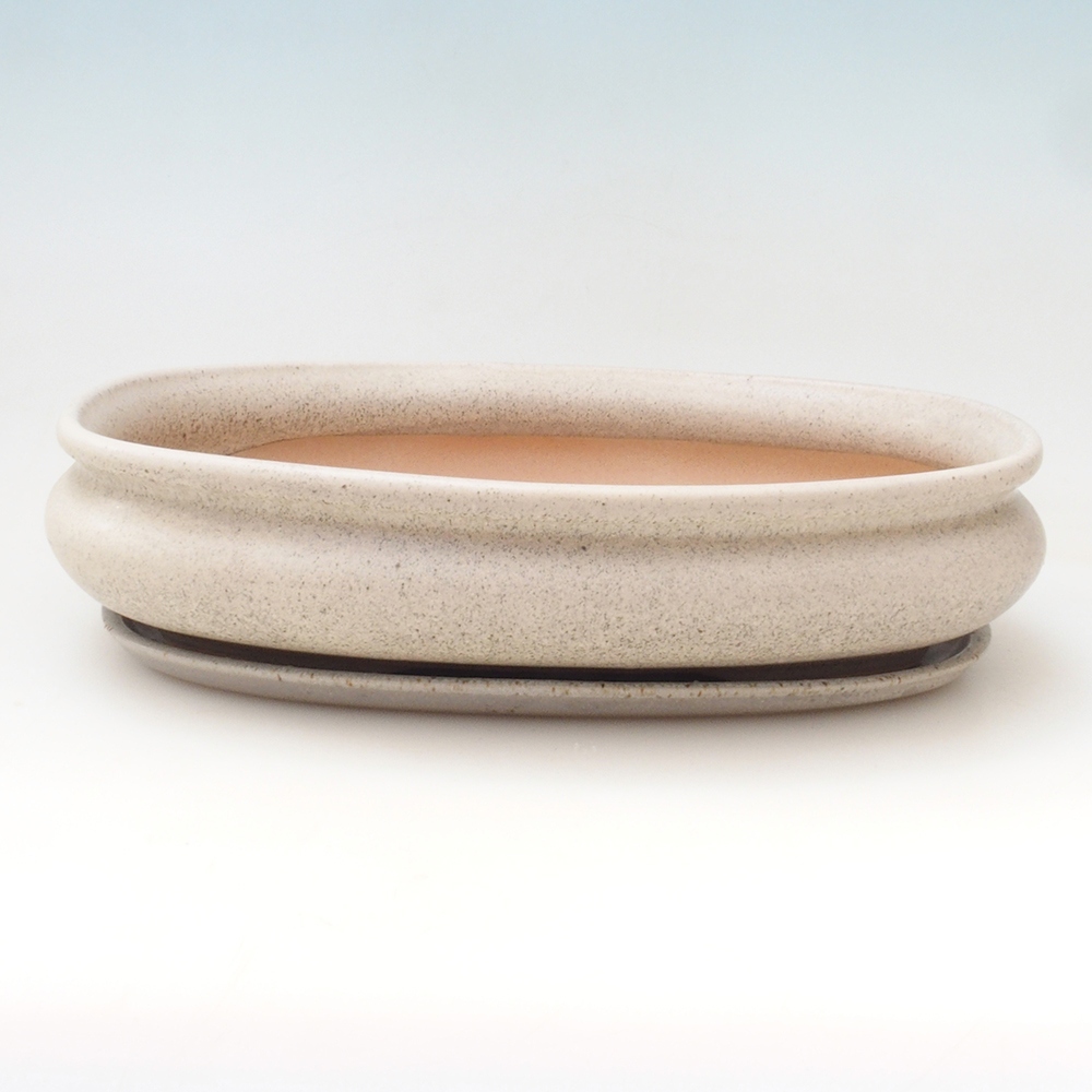 Bonsaischale + Untertasse H15 - 25,5x17,5x6 cm - beige