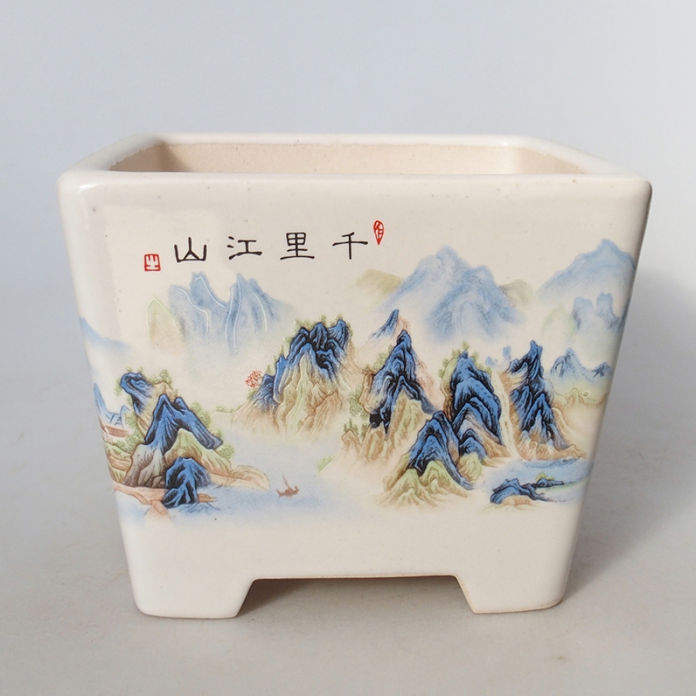 Bonsaischale aus Keramik 14 x 14 x 11 cm, Farbe weiß