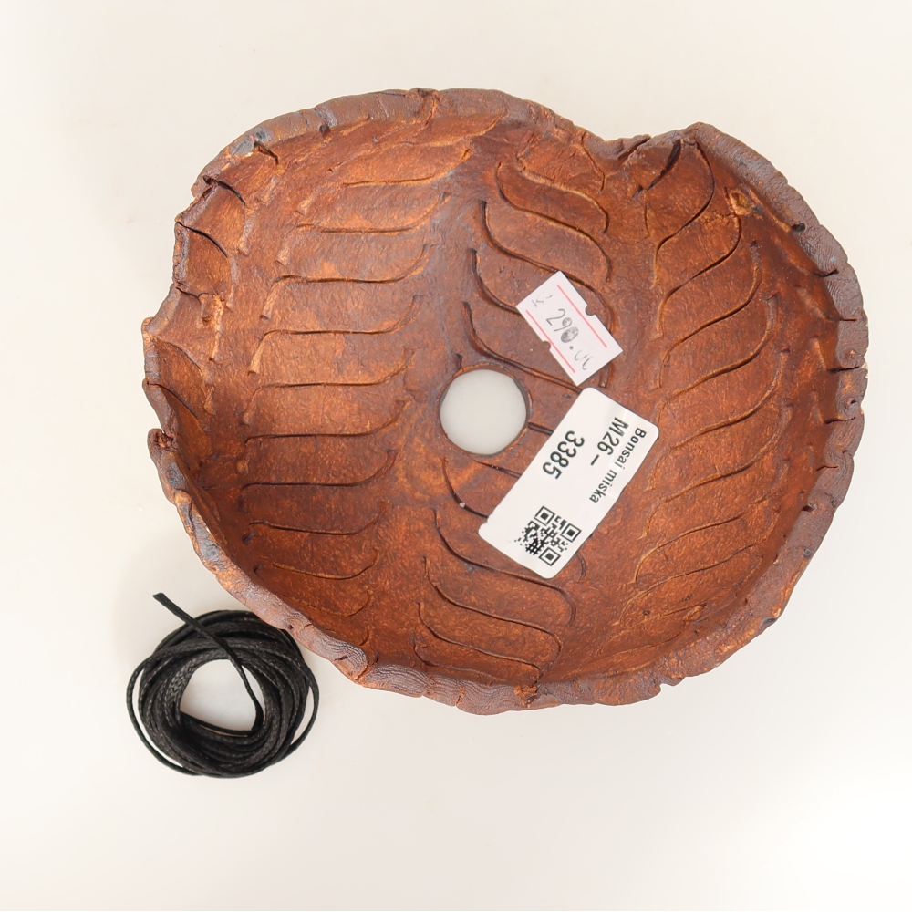 Keramikschale für Kokedama, 13 x 11,5 x 8,5 cm, Farbe: braun