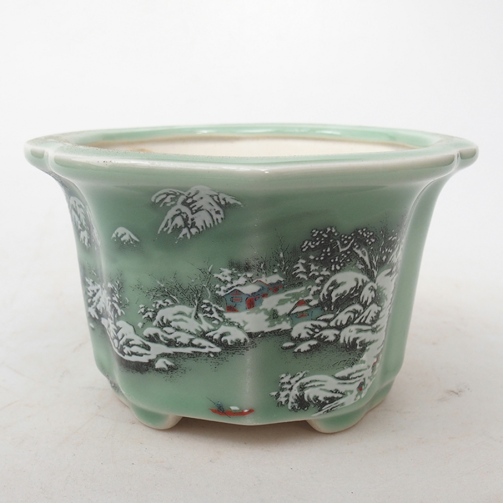 Bonsaischale aus Keramik 11,5 x 11,5 x 7 cm, Farbe zielony