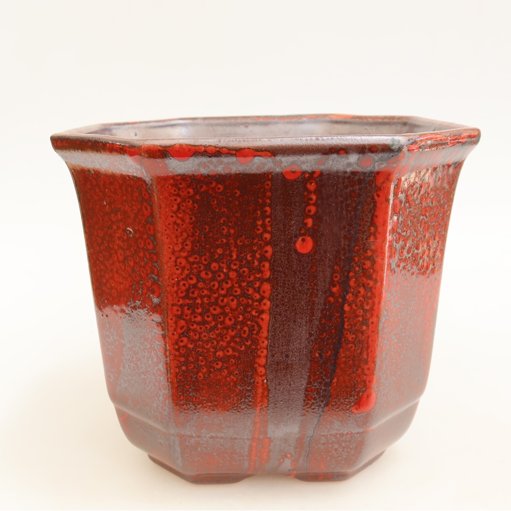 Keramik-Bonsai-Schale, 17,5 x 17,5 x 15,5 cm, Farbe: rot