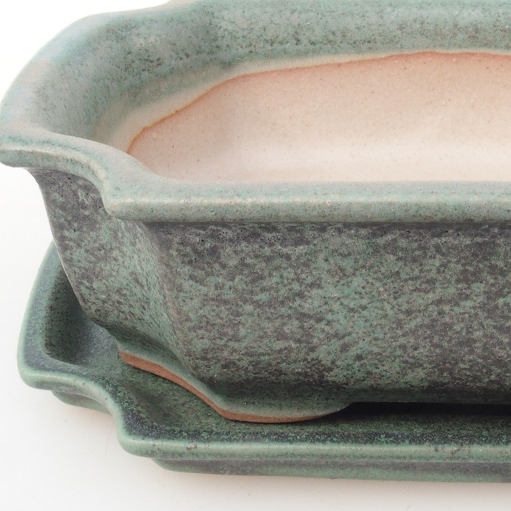 Bonsaischale + Untertasse H03 - 16,5 x 12 x 4,5 cm - grün