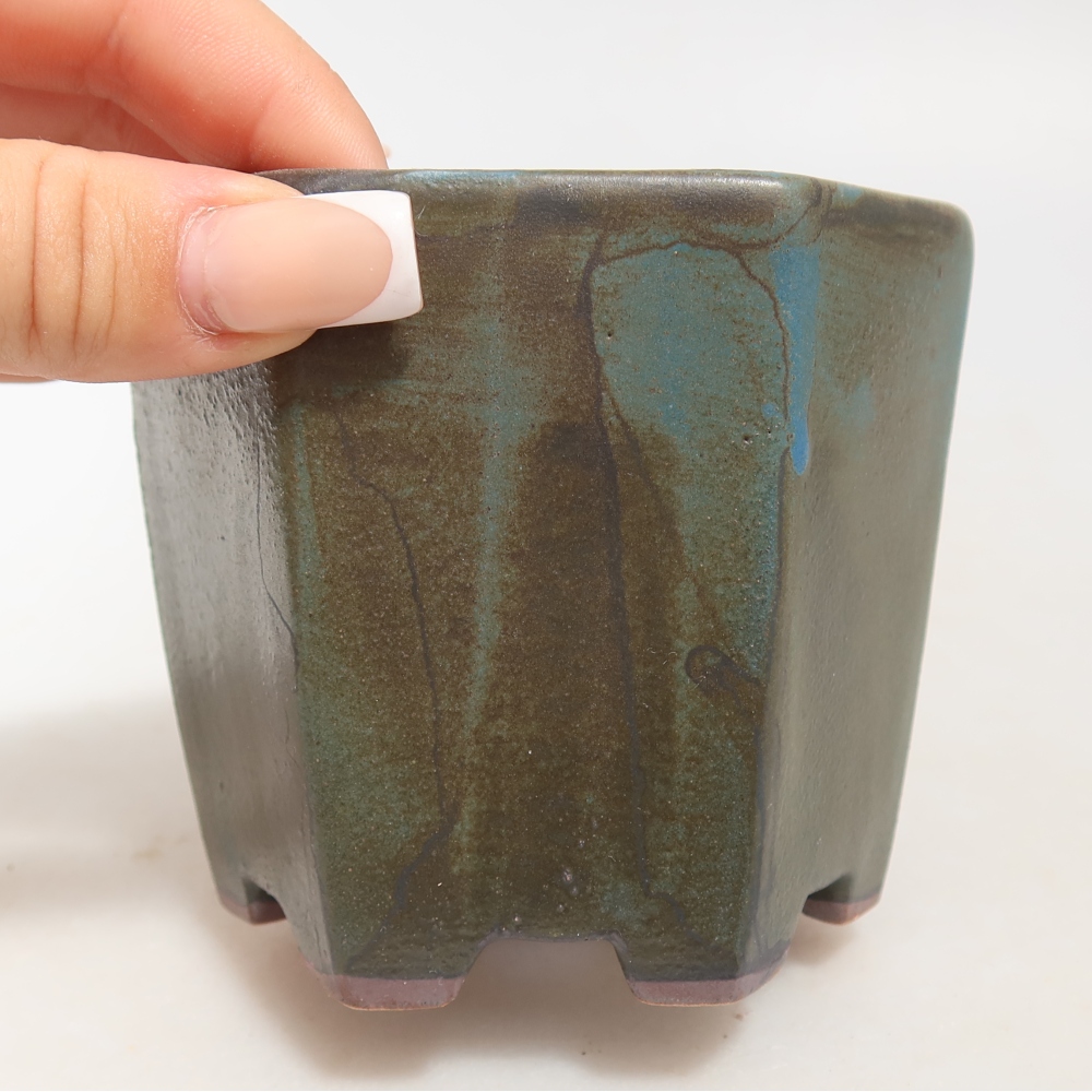 Keramik-Bonsai-Schale 9 x 8,5 x 8 cm, Farbe: braun-blau