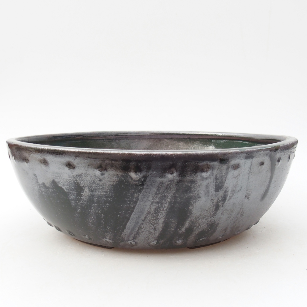 Bonsaischale aus Keramik 24 x 24 x 7,5 cm, grün-metallic