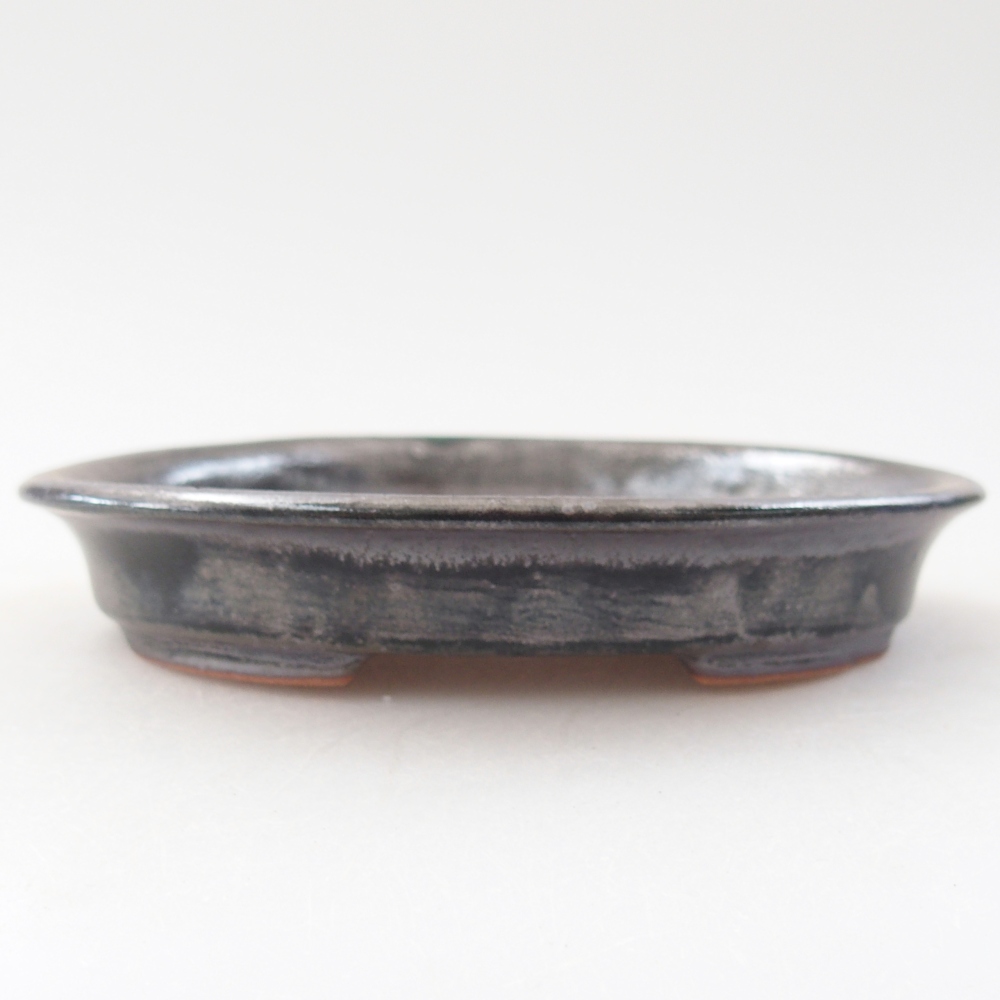Bonsaischale aus Keramik 12,5 x 10,5 x 2 cm, metallisch grün