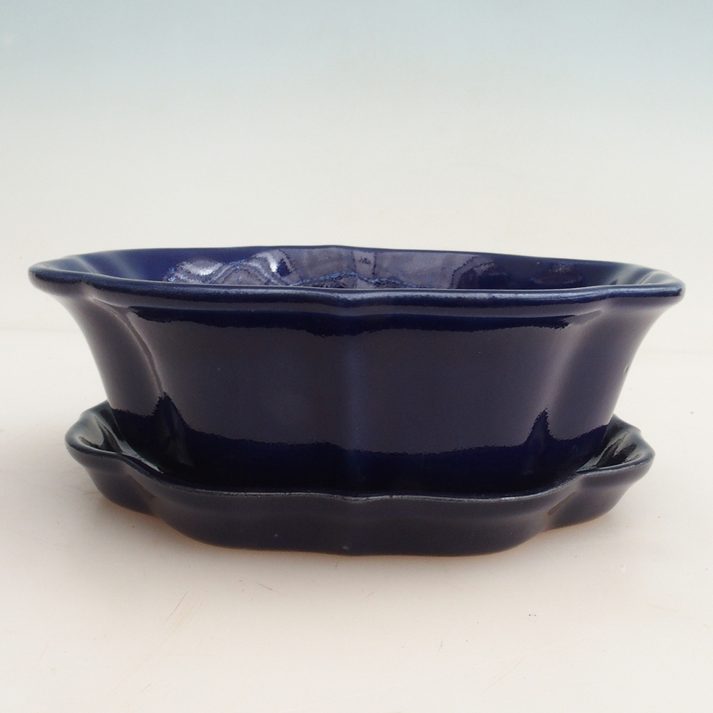Bonsaischale + Untertasse H06 - 14,5 x 14,5 x 5 cm - blau