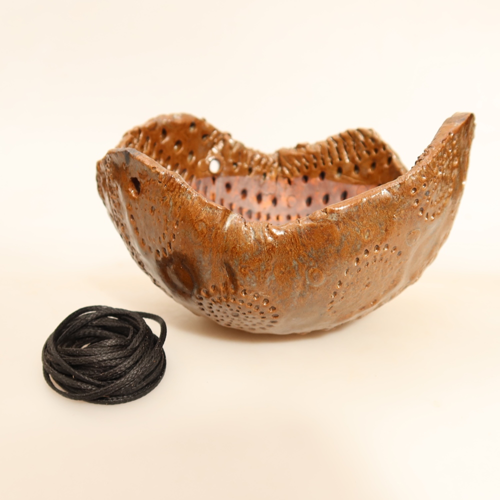 Keramikschale für Kokedama, 12,5 x 12 x 7,5 cm, Farbe: braun