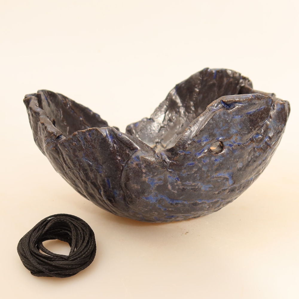 Keramikschale für Kokedama, 14 x 12 x 7 cm, Farbe: Blau
