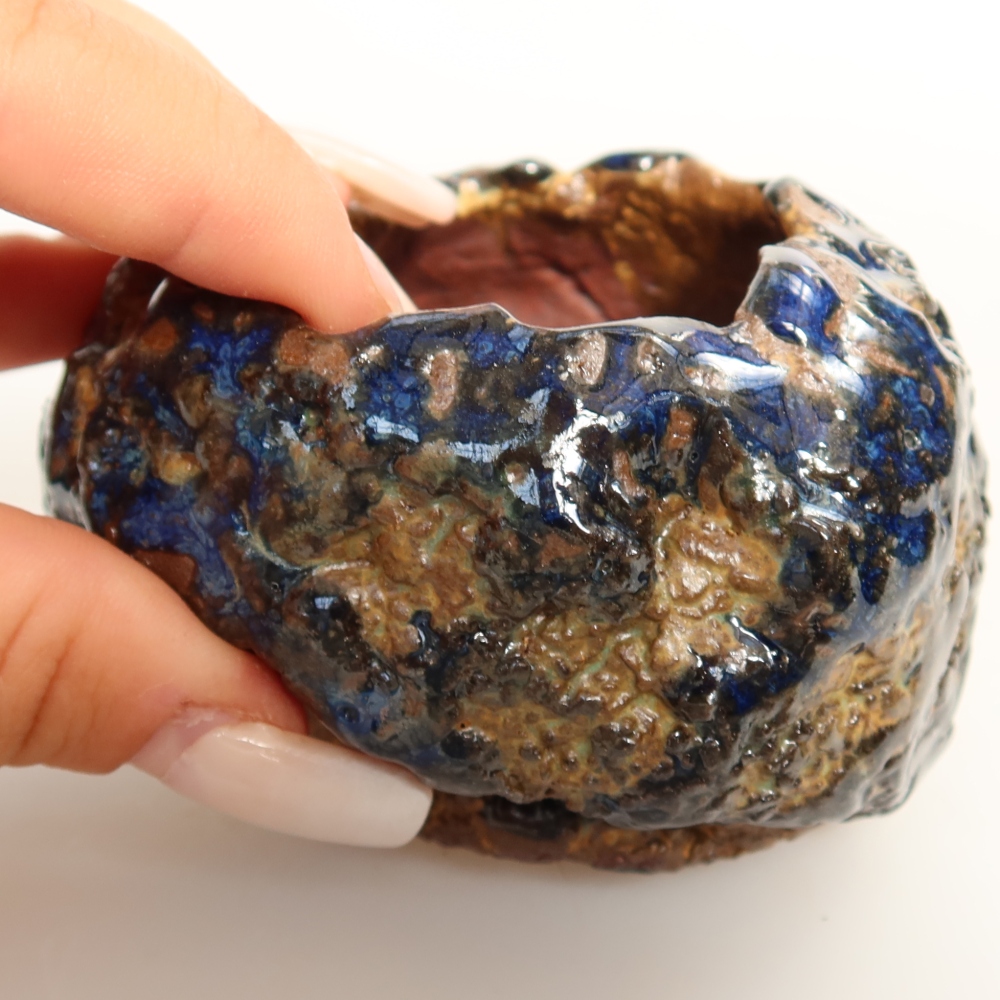 Keramikschale  7,5 x 7 x 5,5 cm, Farbe: blau-braun