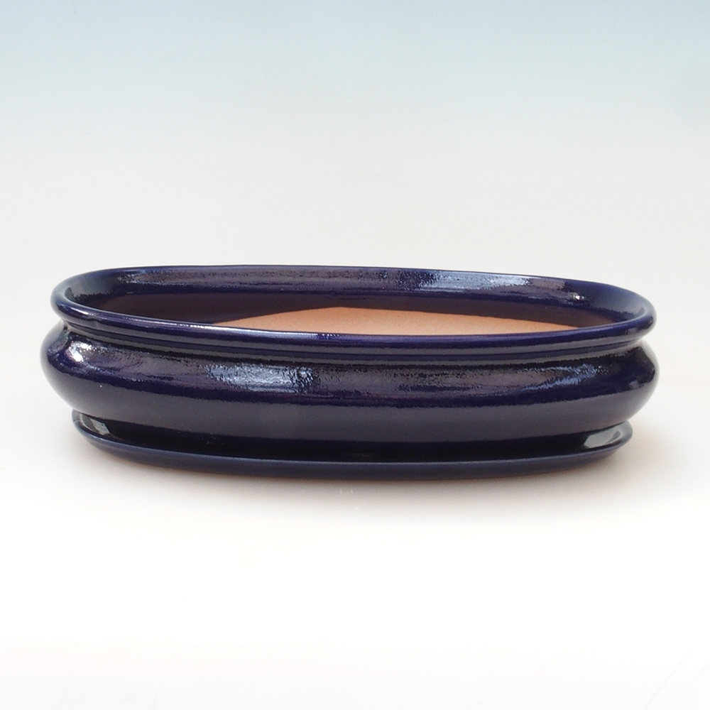 Bonsaischale + Untertasse H15 - 25,5x17,5x6 cm - blau