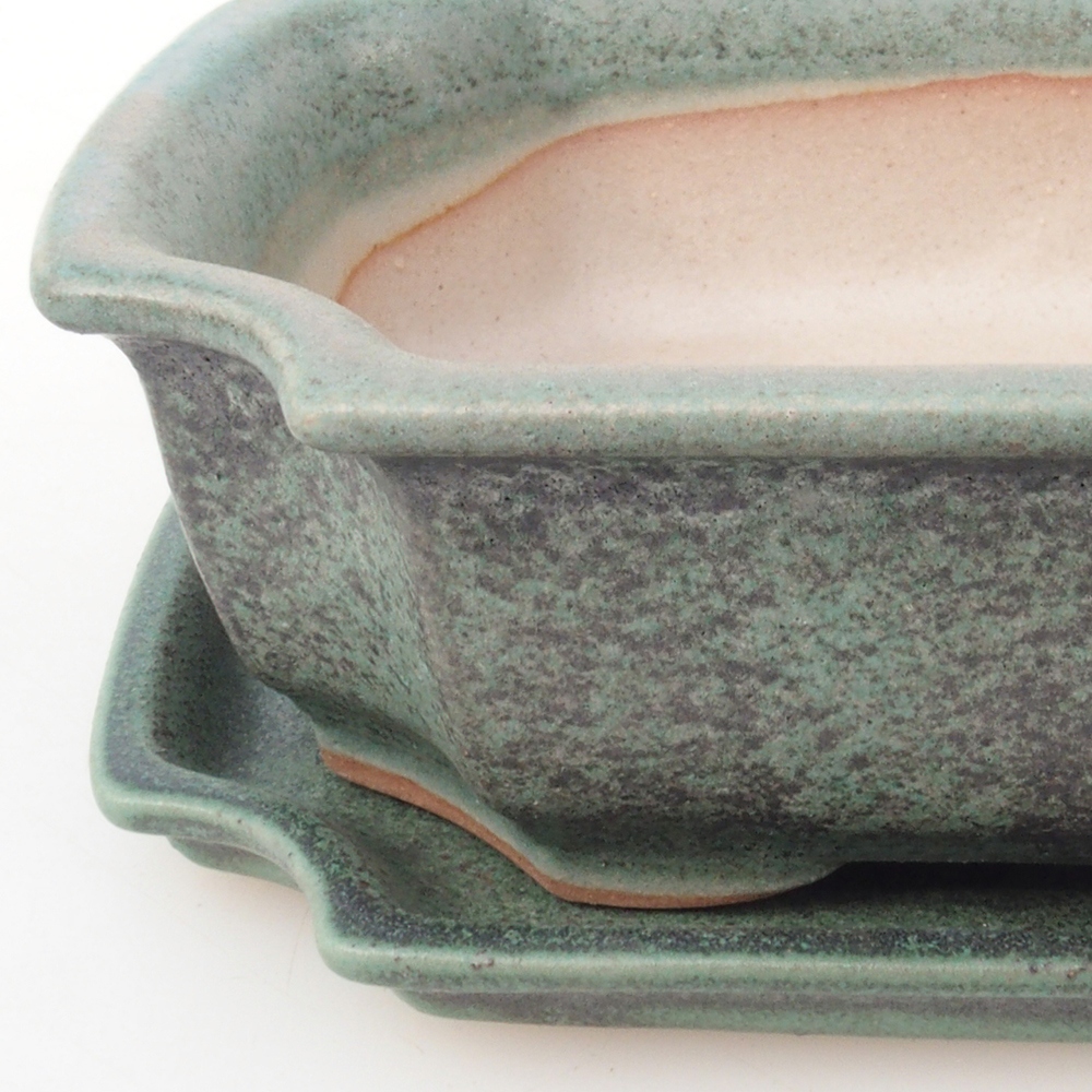 Bonsaischale + Untertasse H17 - 15 x 10 x 4 cm - grün