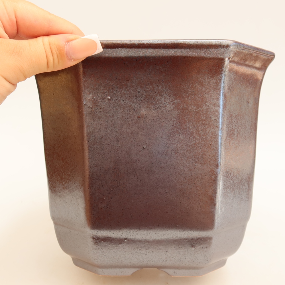 Keramik-Bonsai-Schale 17,5 x 17,5 x 15,5 cm, metallfarben