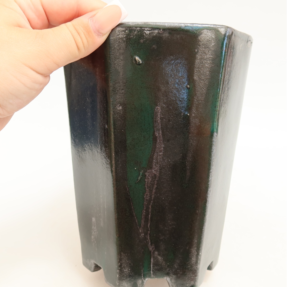Keramik-Bonsai-Schale 13 x 12 x 17 cm, Farbe: metallisch-grün