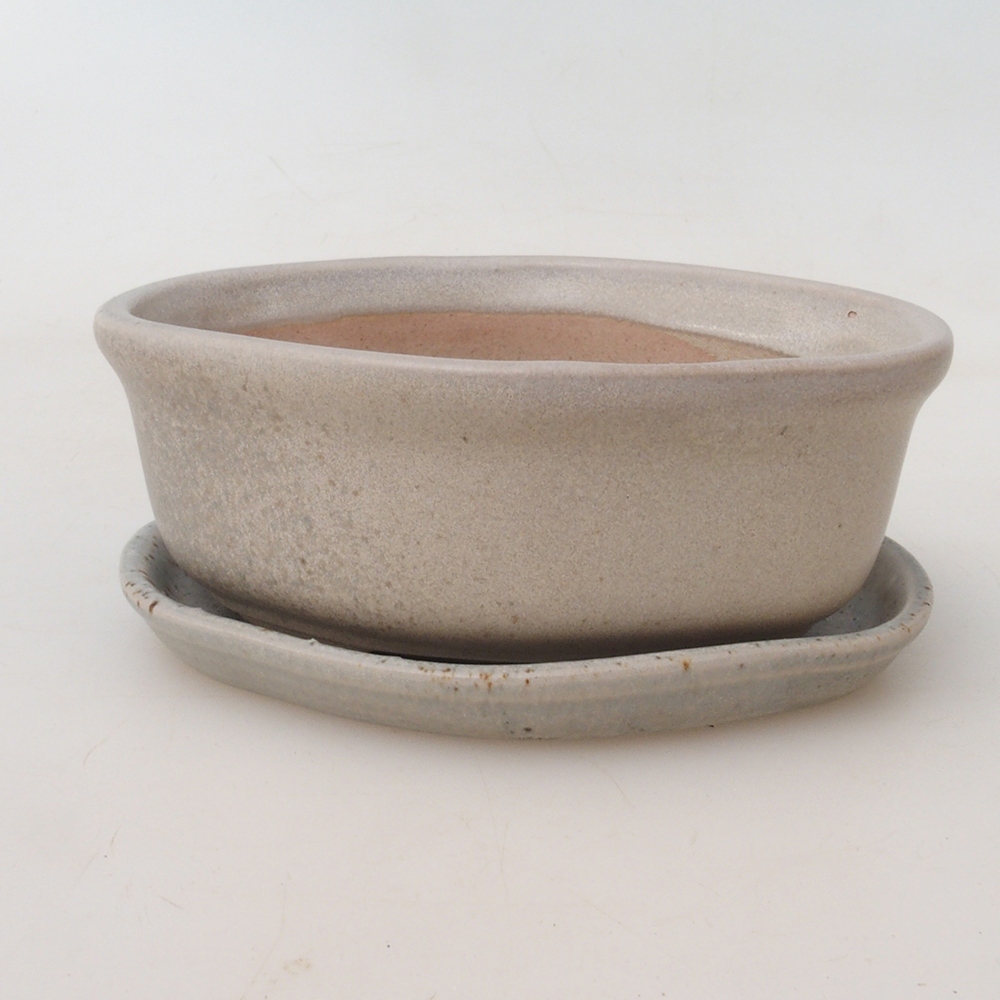 Bonsaischale + Untertasse H05 - 11 x 8 x 4 cm - beige
