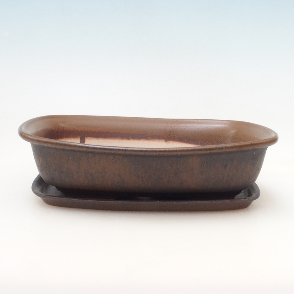 Bonsaischale + Untertasse H08 - 25 x 19,5 x 6 cm - braun